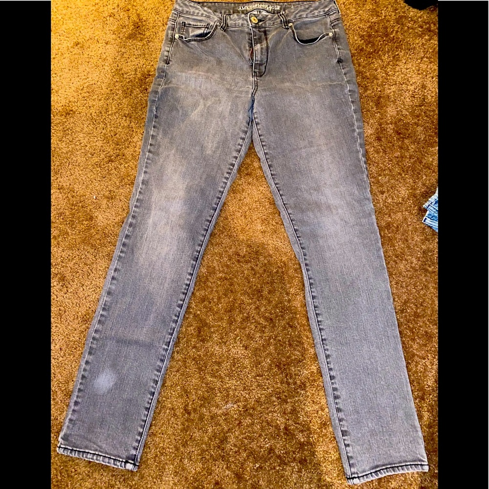 Grey American Eagle Skinny Jean 14 Long